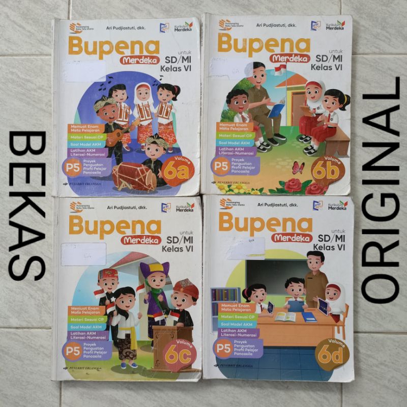 ( BEKAS ) ( ORIGINAL ) BUKU BUPENA VOLUME 6A 6B 6C 6D KELAS 6 VI SD MI PENERBIT ERLANGGA KURIKULUM M