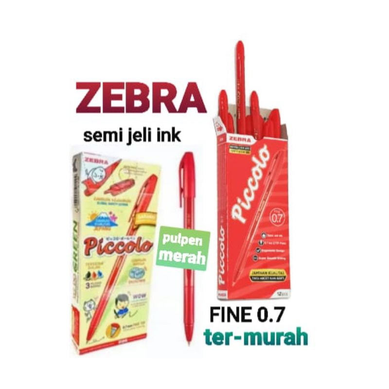 

Pulpen ballpoint zebra piccolo 0.7 semi jeli merah