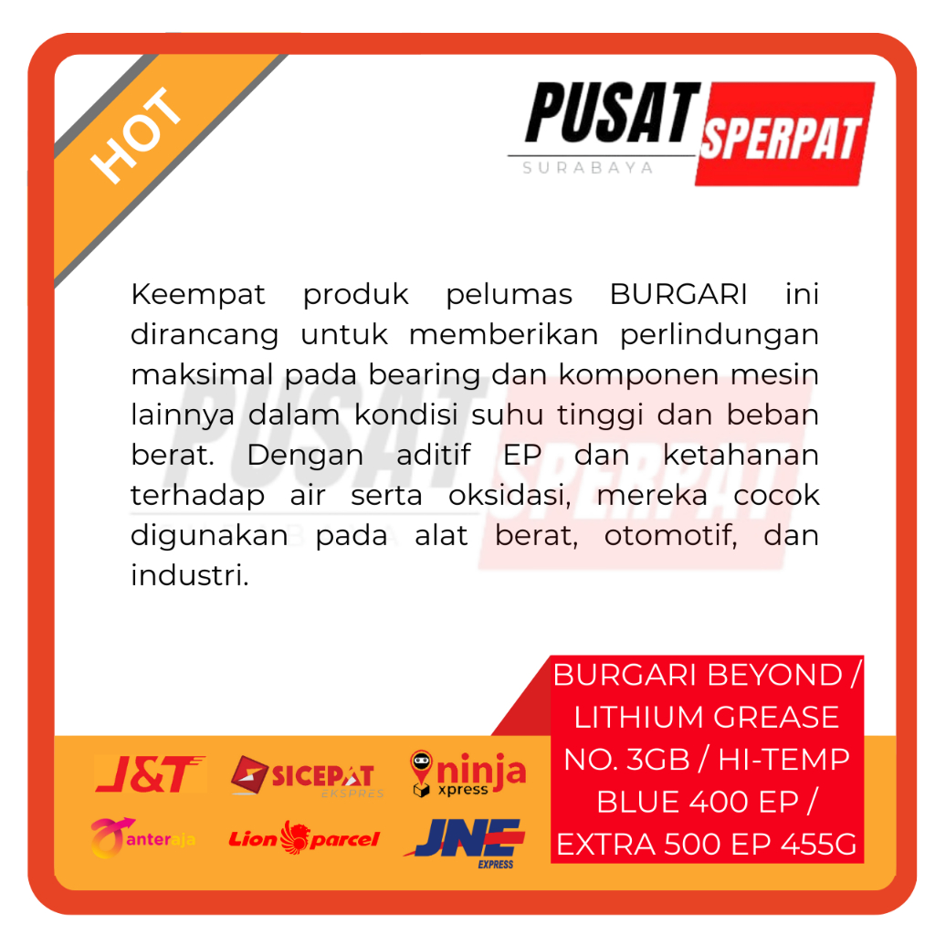 BURGARI – GEMUK PERPCS BEYOND LITHIUM NO. 3GB HI-TEMP BLUE 400EP EXTRA 500EP 455G PELUMAS SUHU TINGGI