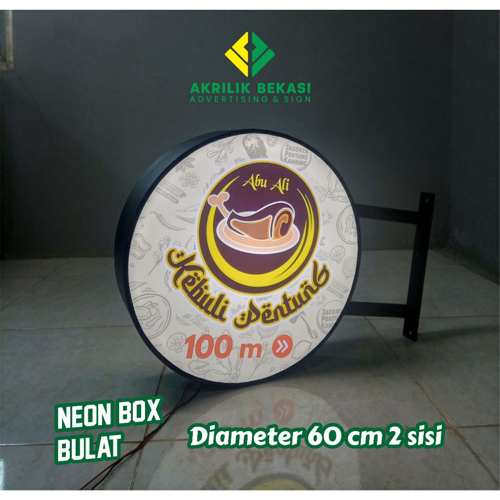 Neon box bulat diameter 60 cm 2 sisi
