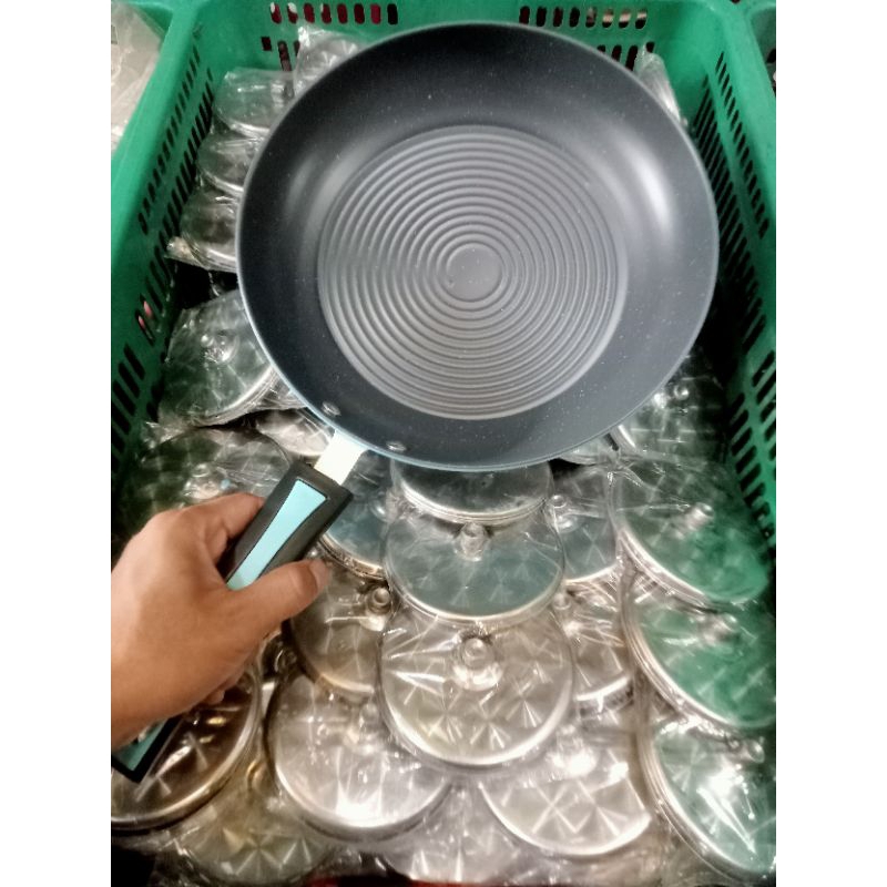 Wajan Penggorengan Frypan Teflon Marbel Ulir Gagang Satu Anti Gores Anti Lengket