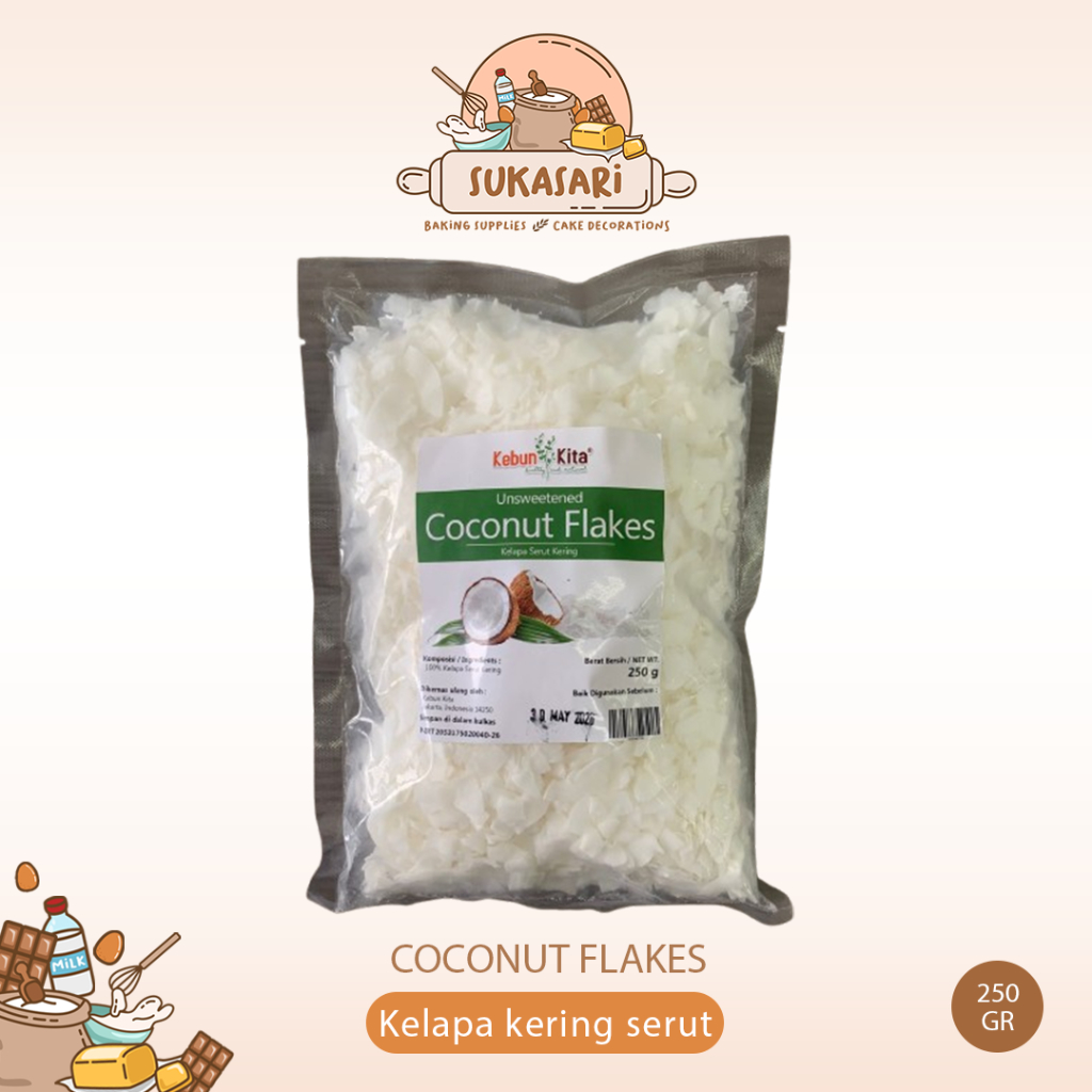

Coconut Flakes 250gr Kelapa kering serut kering pipih serpih dressing Kebun Kita