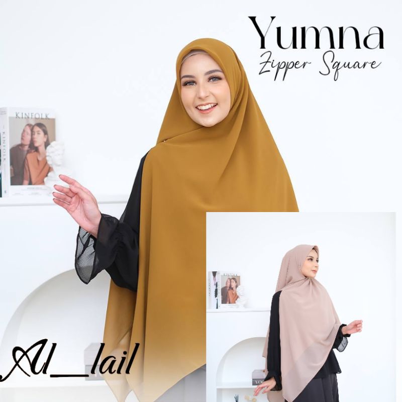 Hijab Zipper resleting Premium jumbo/ yumna Zipper square jumbo/ kerudung segiempat instan jumbo