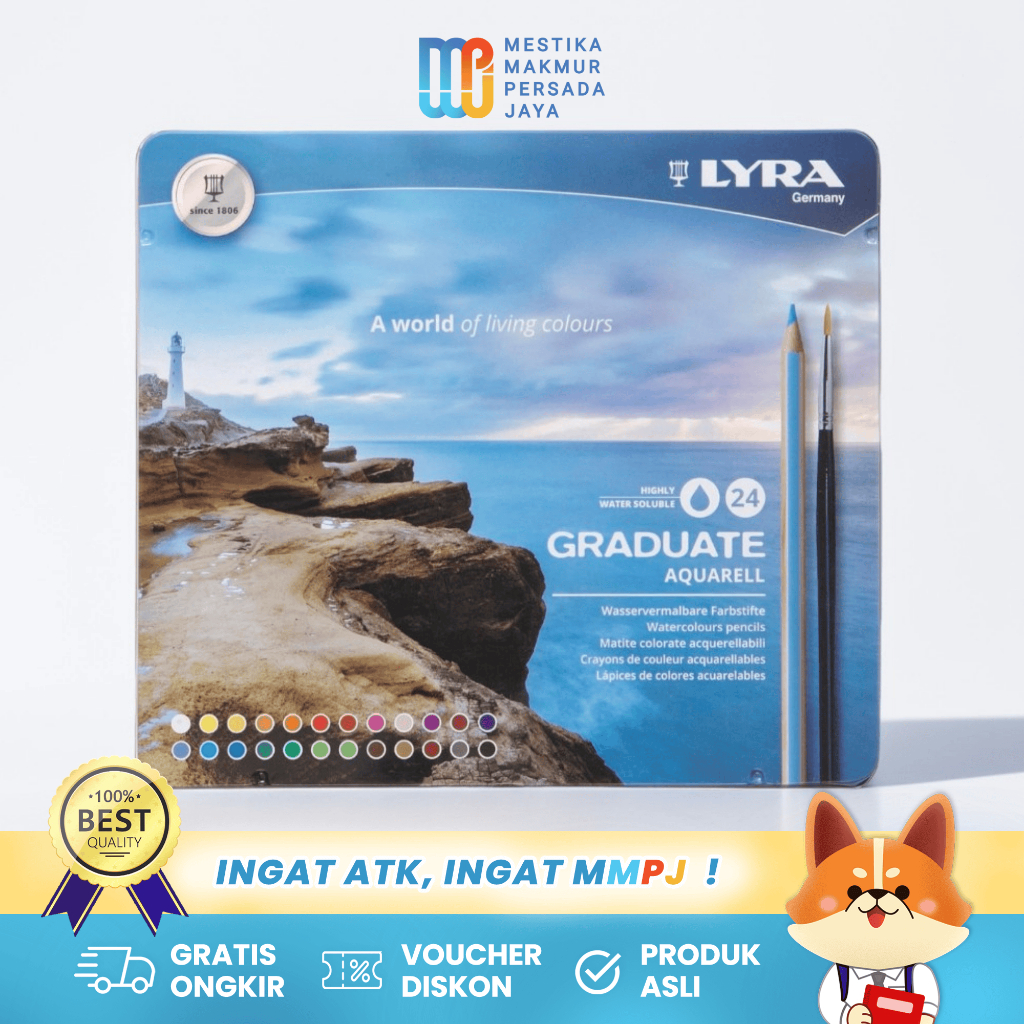 

Lyra Graduate Aquarell – Pensil Warna Isi 24 Warna dalam Kotak Metal / Watercolor Pencils 2881240