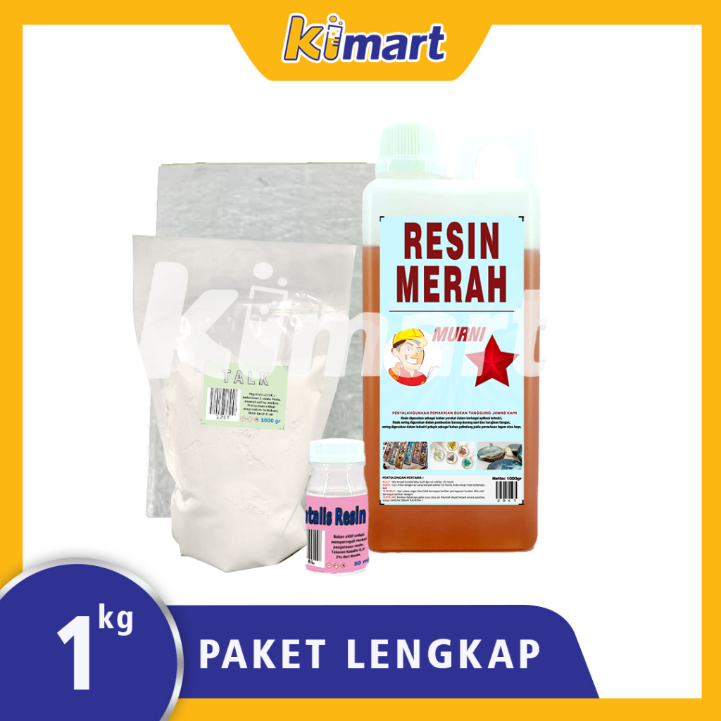 [PAKET LENGKAP]  Resin merah 1 kg catalist 50 ml talc  fiber mat uk medium 300 gr EXTRA BUBBLE WRAP