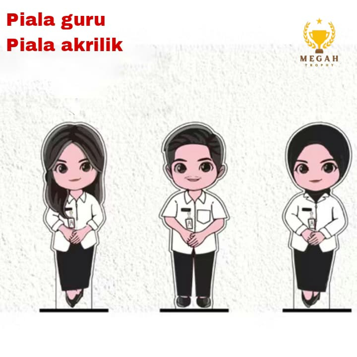 Piala Guru Baju Dinas Putih Hitam Akrilik Karakter saja Hadiah Guru