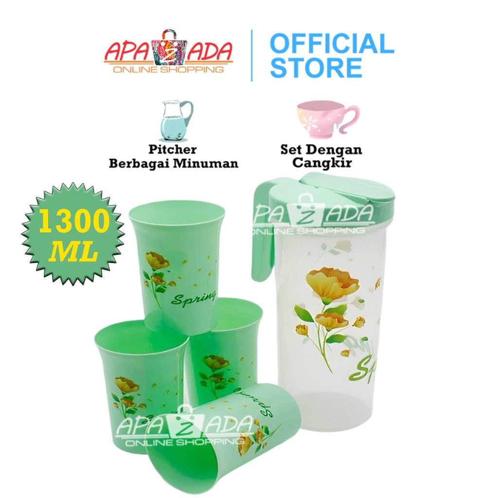 Apazada - Teko Gelas Set Plastik 5 in 1 BPA Free / Teko Plastik Beranak 1,3 Liter / Jug Pitcher