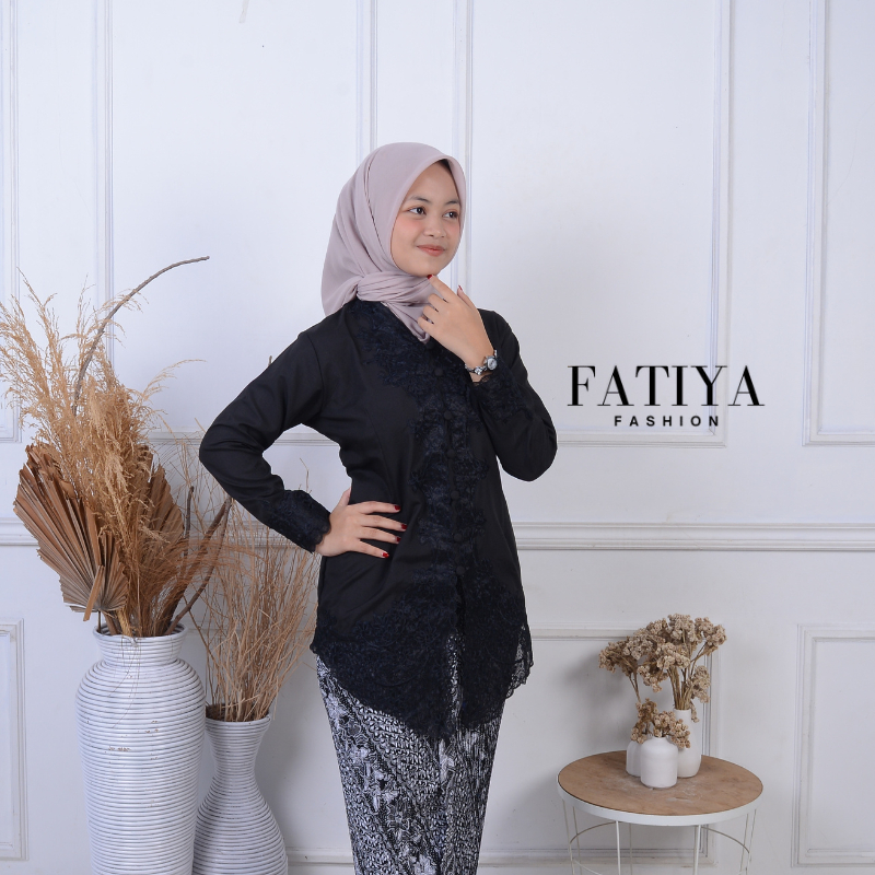 Kebaya Encim Bordir Senada Hitam Lengan Panjang Polos