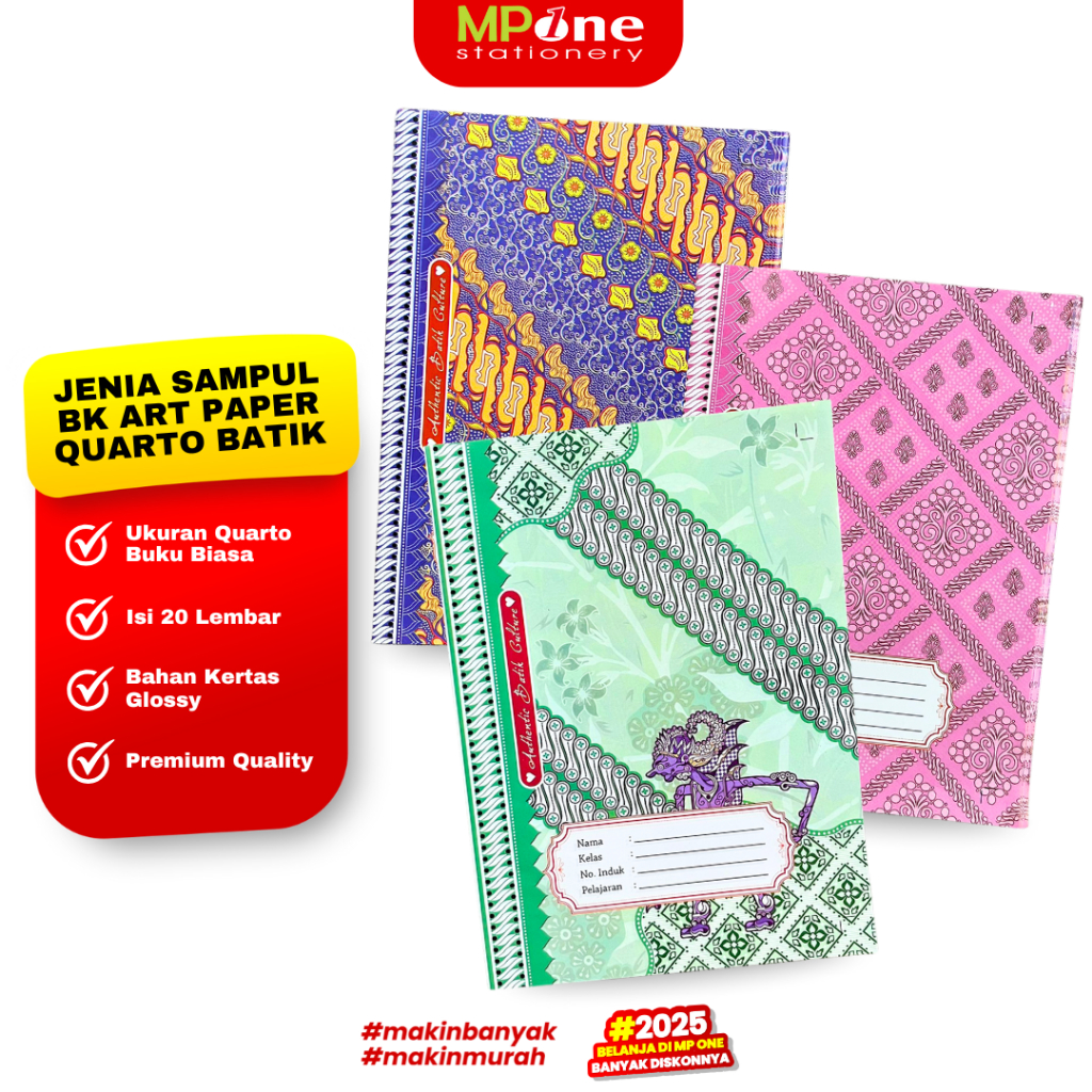 

(1 PACK) Jenia Sampul Buku Tulis Art Paper Glossy Quarto Motif Batik / Sampul Buku Sekolah Ukuran Buku Biasa / Sampul Buku Glossy Batik Isi 20 Lembar JENIA