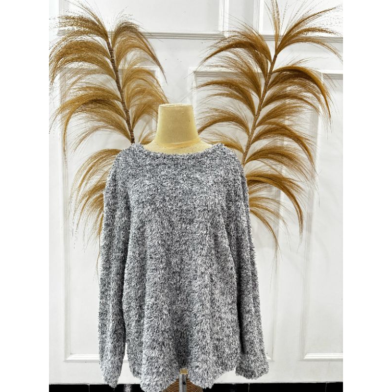 Sweater Blazer Fuzzy Bulu Premium black white