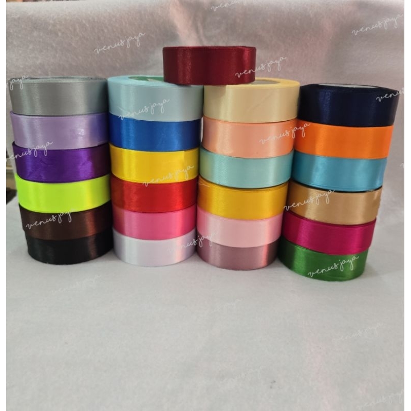 

[1" / 2,5cm] Pita Satin Polos / Pita Kain Polos Warna Warni / Satin Ribbons ±18mtr