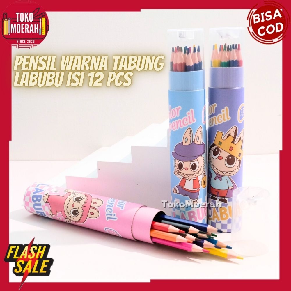 

1 BOX 12 PENSIL WARNA LABUBU LUCU UNIK PENSIL WARNA TABUNG LABUBU 12 COLOR WARNA FREE RAUTAN PENSIL WARNA