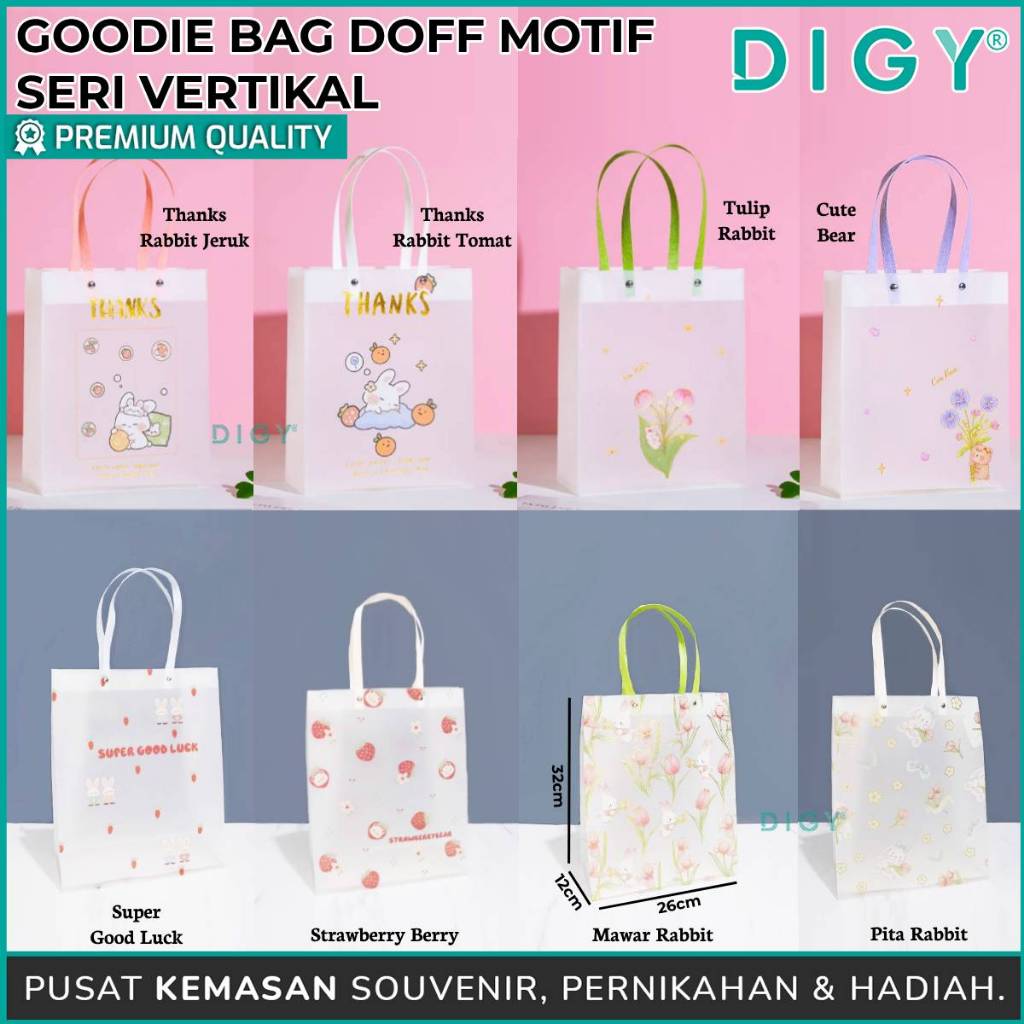 

Goodie Bag Doff Motif Premium Vertikal | Tas Souvenir Ulang Tahun, Pernikahan, Kado - Seri Vertikal - tulip rabbit