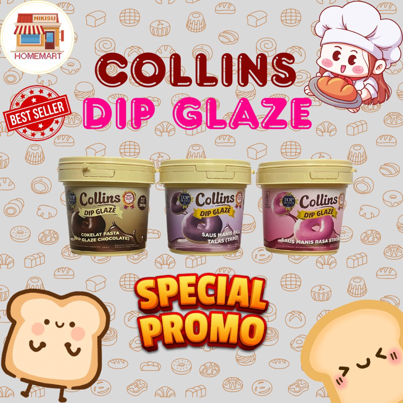 

COLLINS DIP GLAZE STROBERI cream roti 300 gr Termurah