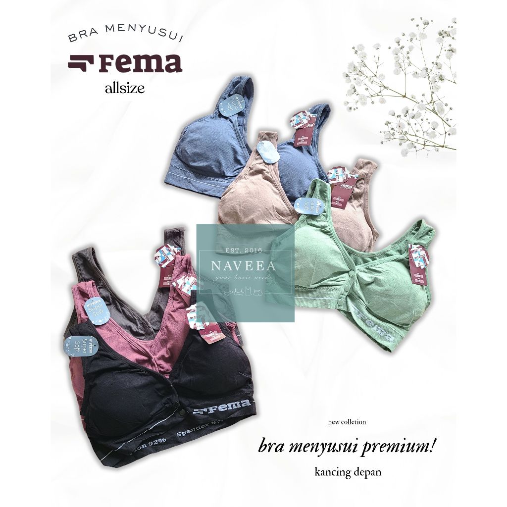 3Pcs Bh Menyusui Fema 302 Bra Menyusui Busa Kancing Depan Bahan Rajut Super Soft Motif Polos - NVA07