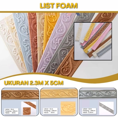 Setiker List Foam Dinding Sudut Garis Bawah Tembok Rumah Lis Molding Polos Abu Aesthetic Tahan Air