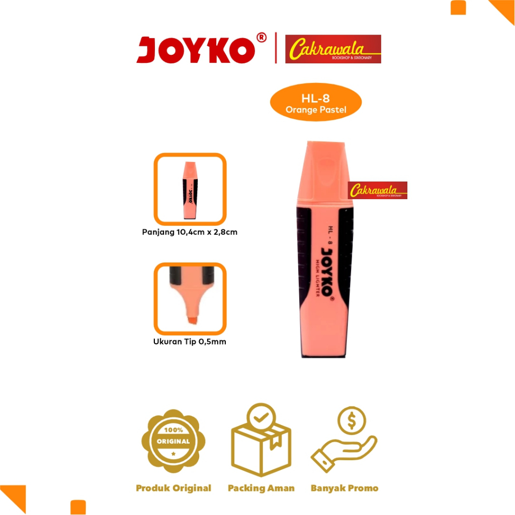 

Joyko Highlighter HL-8 Orange Pastel | Stabilo Joyko HL8 Warna Oranye Pastel | Penanda Teks Lembut
