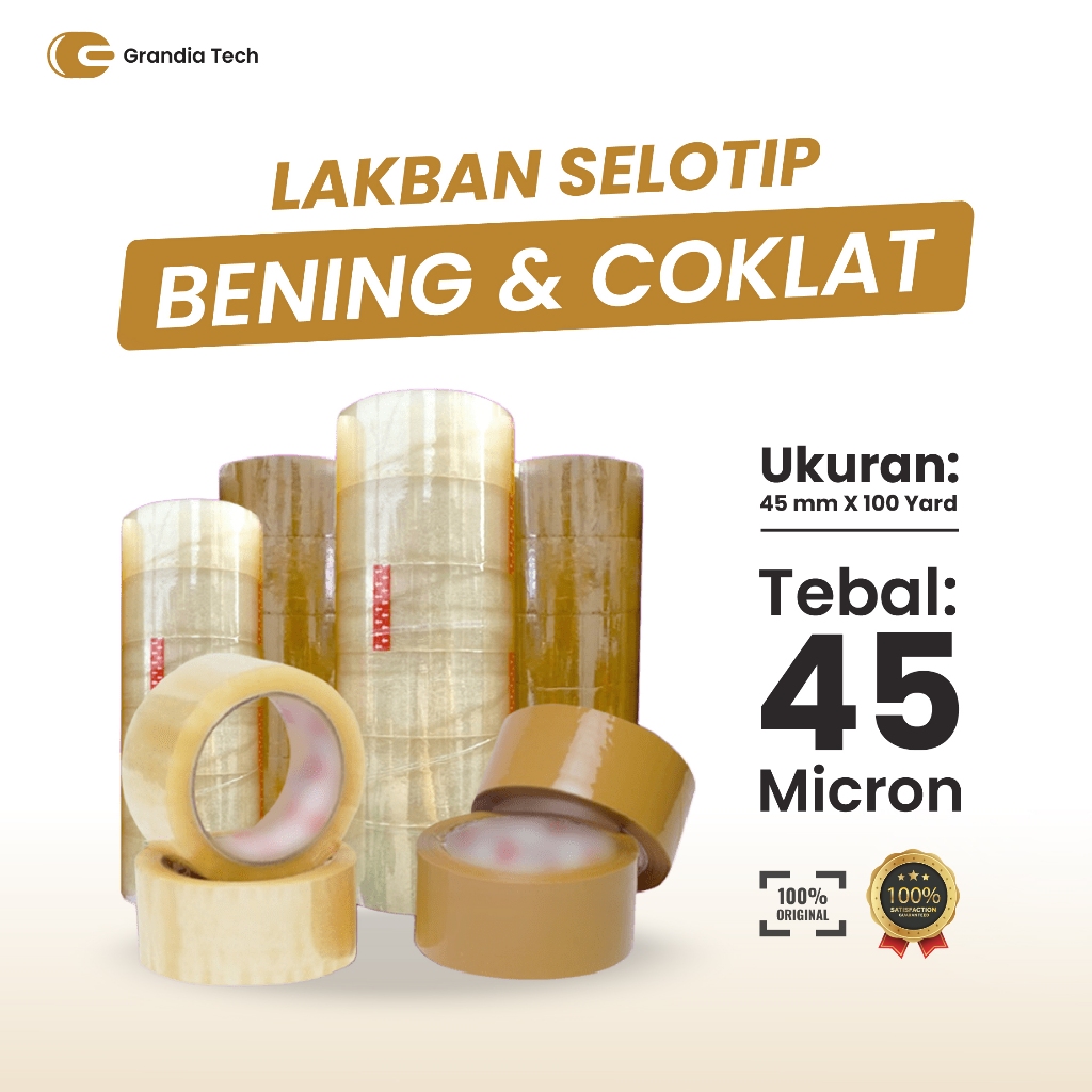 

Lakban Selotip Bening 72 Yard/90 Yard/100 Yard x 45 mm murah Kuat Tebal
