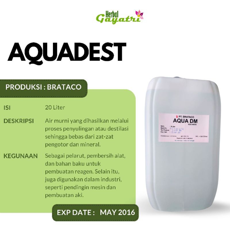 

Aquadest / Air Suling / Aqua Demineral 20 Liter PT Brataco 20 Liter