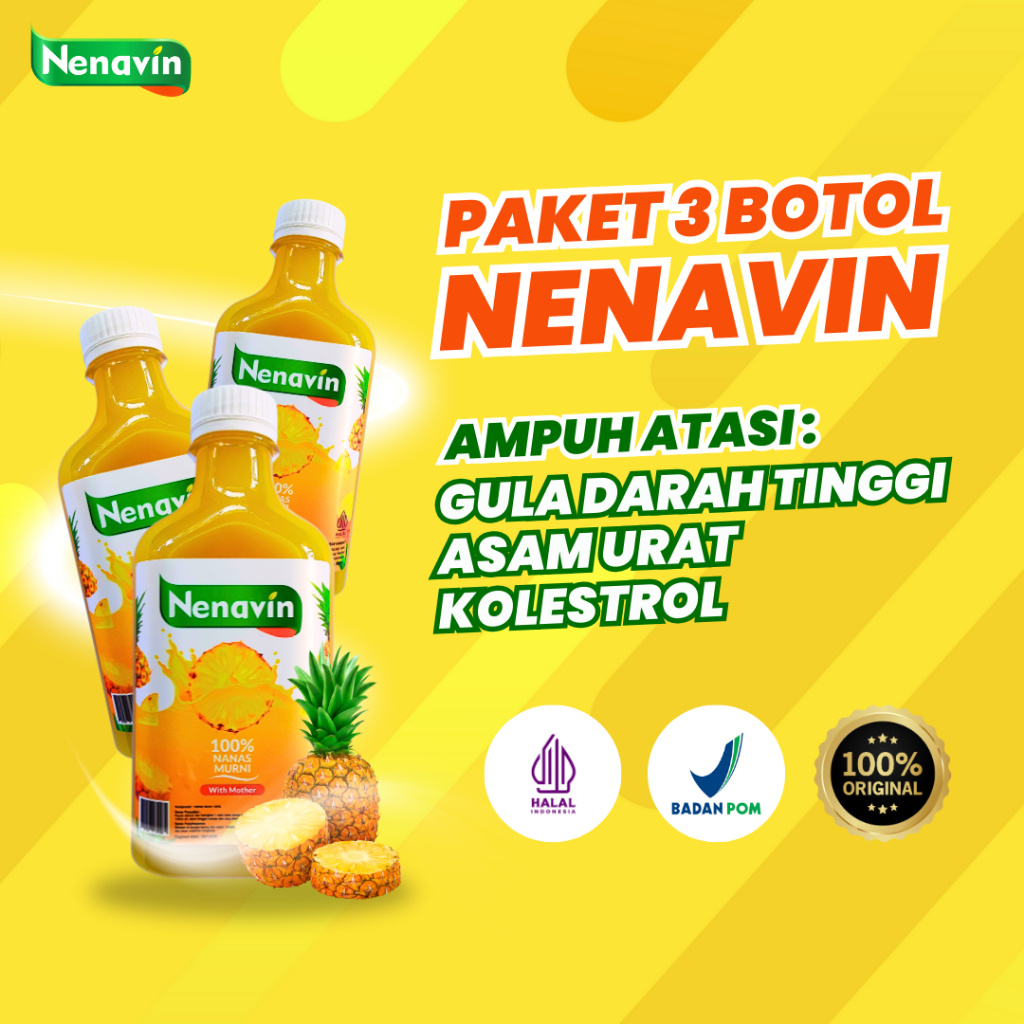 

Paket 3 Botol Nenavin Cuka Nanas - Obat Diabetes Ampuh - Atasi Gula Darah - 300ml - BPOM - COD