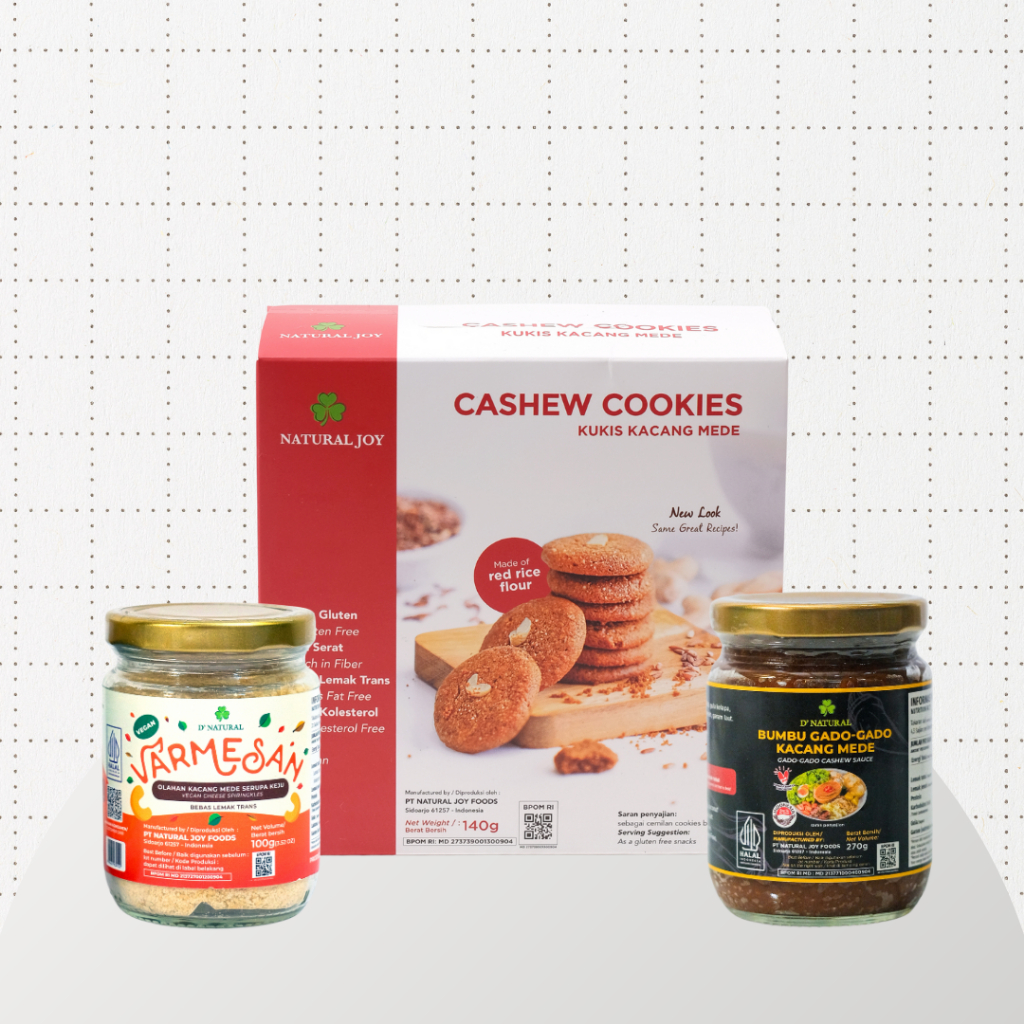 

Paket Tiga Rasa (Bumbu Gado-Gado Mente + Varmesan + Cashew Cookies)