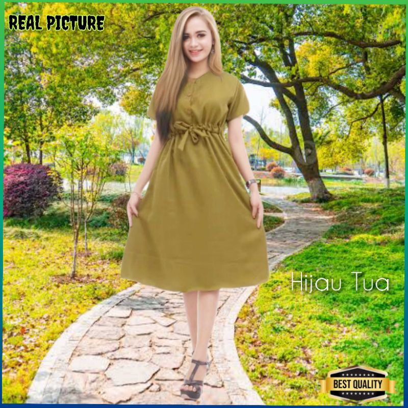 Dress Wanita Althaea Jumbo LD 90-112 Gaun Bigsize Korea Casual Hijau