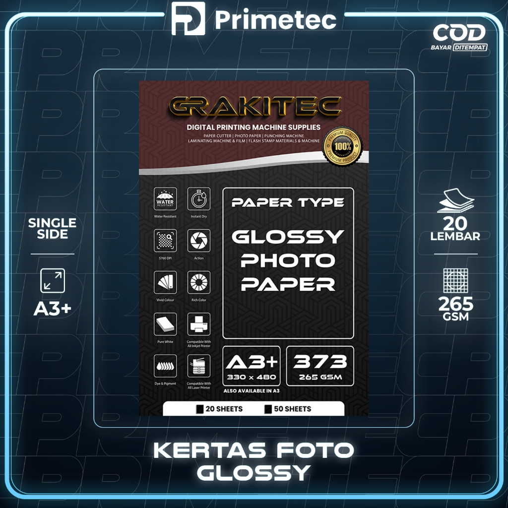 

HJK Kertas Foto Glossy A3 & A3 PLUS - Grakitec Premium Photo Glossy Paper A3 260, 230, 200,
