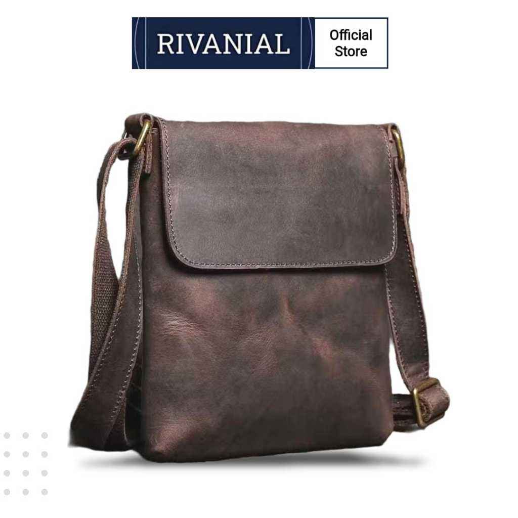 RIVANIAL Tas Selempang Pria Kulit Asli Tahan Panas Anti Api Reven Bonature Tas Slempang Sling bag