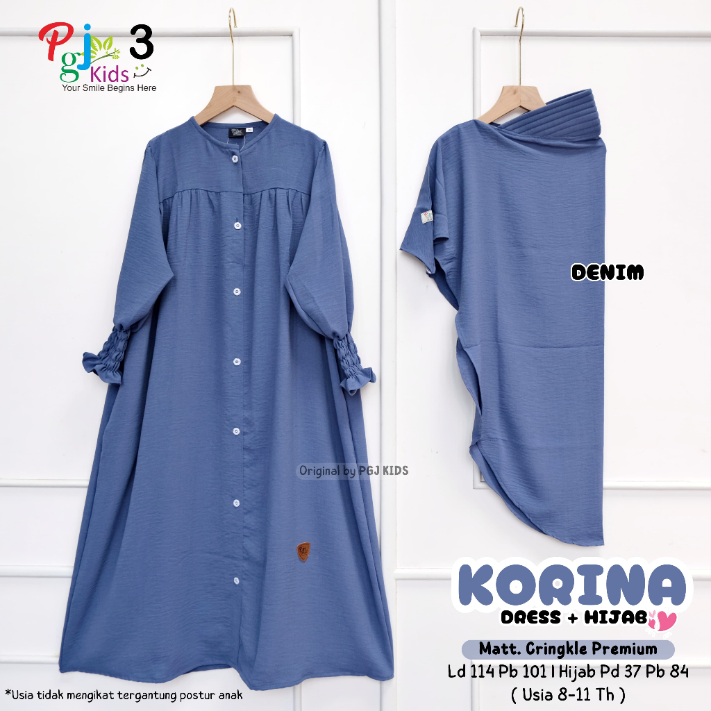 setelan gamis syari anak perempuan 8-11 tahun korina set dress ori pgj kids
