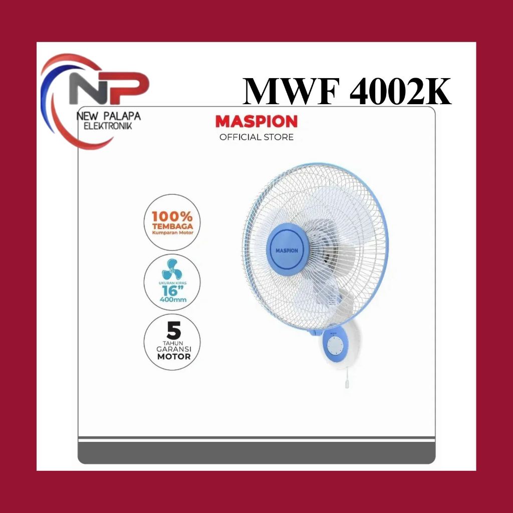 MASPION WALL FAN MWF-4002K/ KIPAS ANGIN DINDING MASPION 16"/ KIPAS ANGIN TEMBOK MASPION 16 INCH