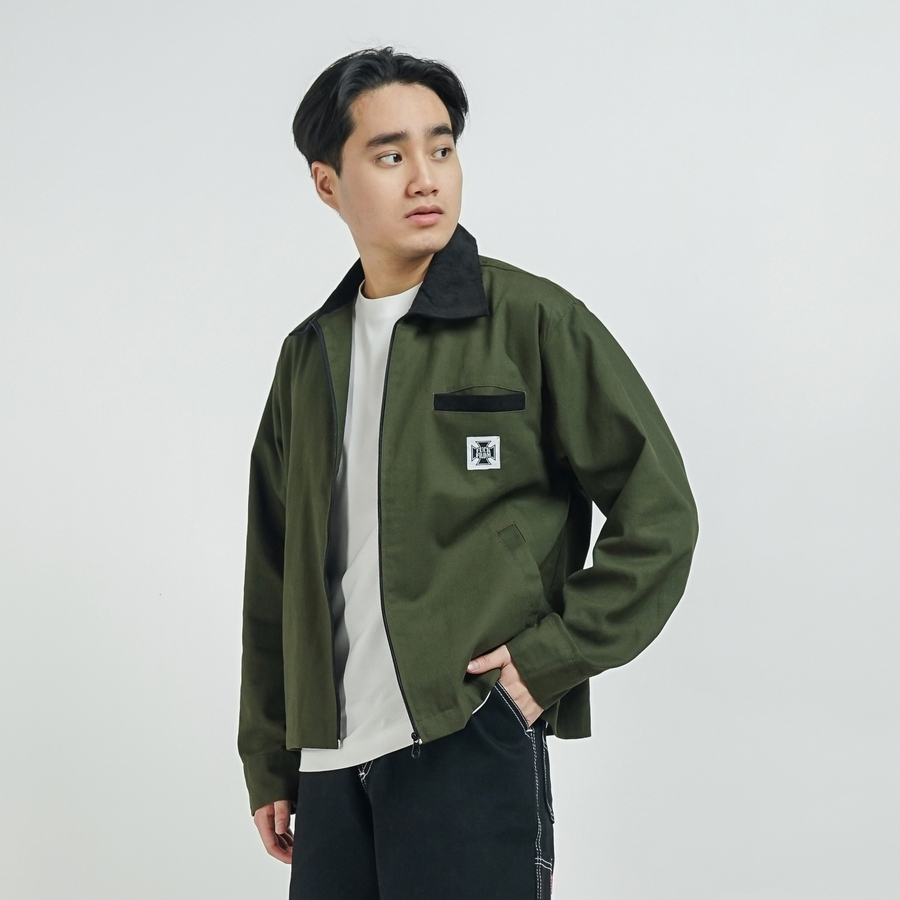 FRDM Streetwear Jaket Boxy Polos Work Jacket Basic Hitam Logo Freedom