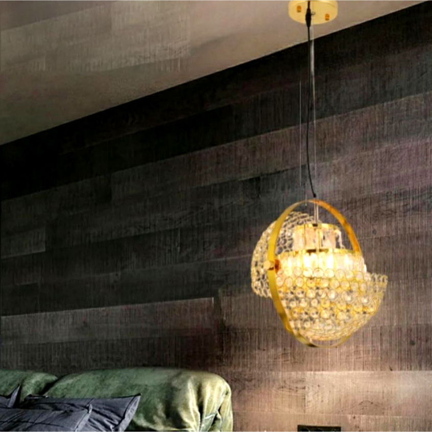 Lampu hias susun gantung tunggal gold ornamen full kaca kristal Helmet minimalis elegan modern light