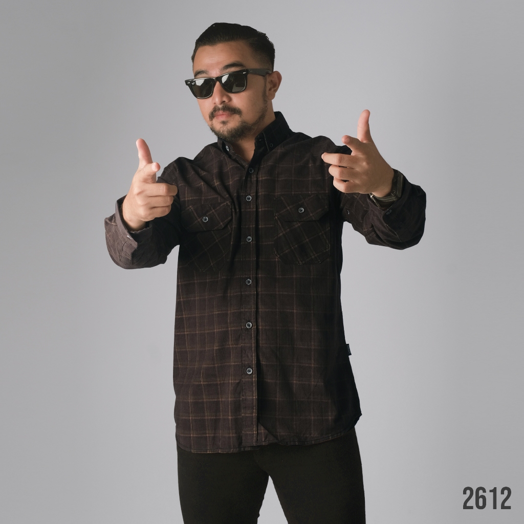 PAKAJI Kemeja Pria Corduroy Panjang Motif Kotak-Kotak Premium Limited Edition Kemeja Corduroy Coklat