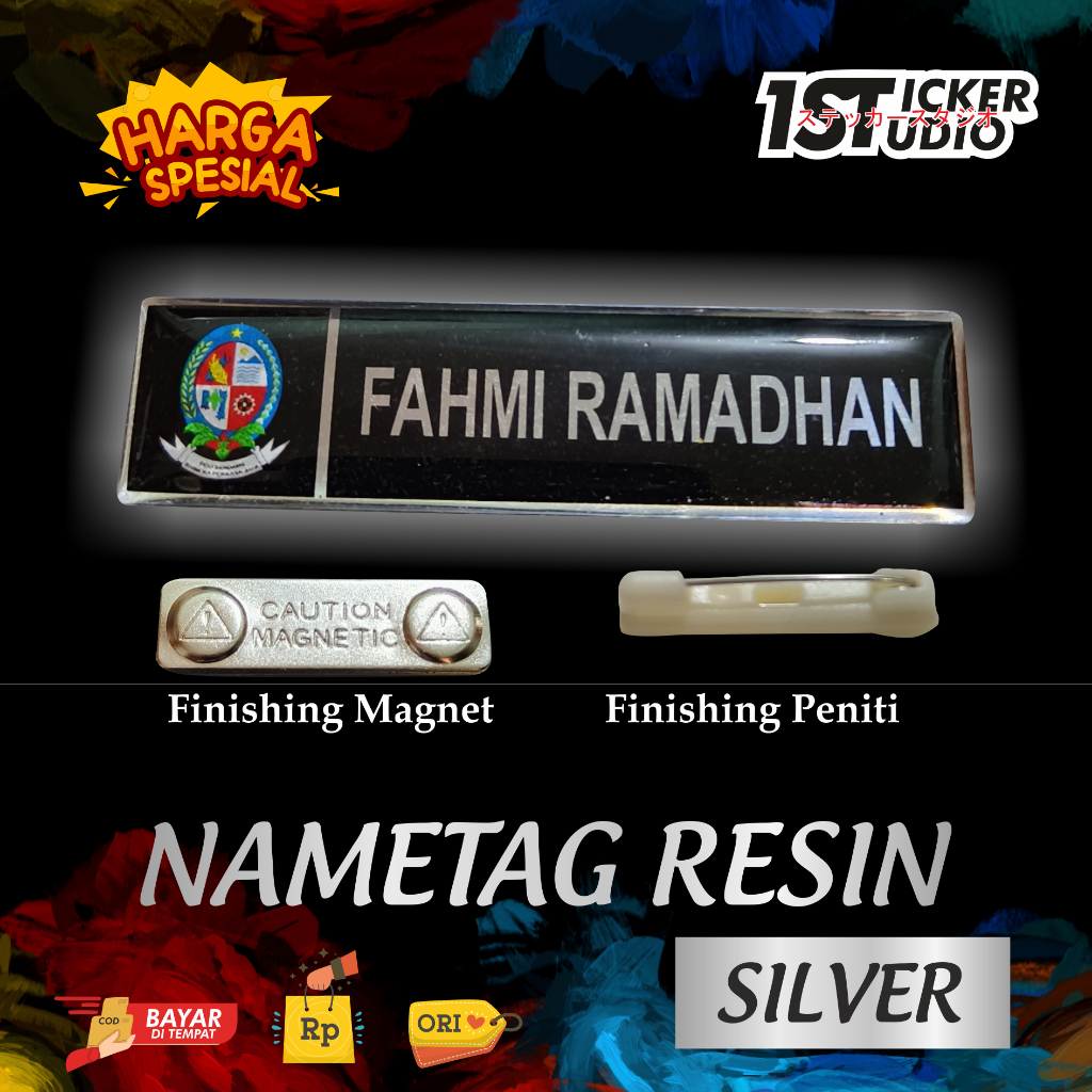 

1StickerStudio Nametag Resin Custom Silver Stainless Bed Nama