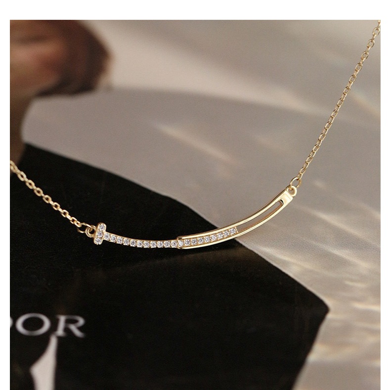 Kalung Smile Wider Kalung Silver 925 Zircon inlaid smile necklace S925 sterling silver plated 14K go