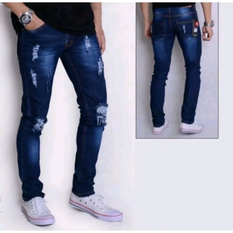 Celana Jeans Sobek Pria Ripped - Celana Jeans Pria Slimfit Motif sobek/Jeans sobek/Jeans sobek Rippe