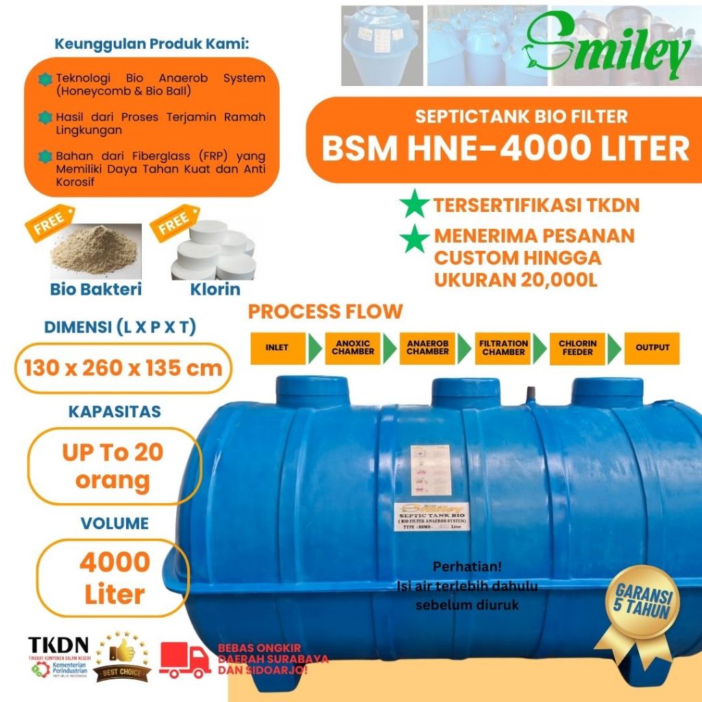 SEPTIC TANK BIO FILTER 3 MAINHOLE 4000L (Kapasitas up to 20 orang)