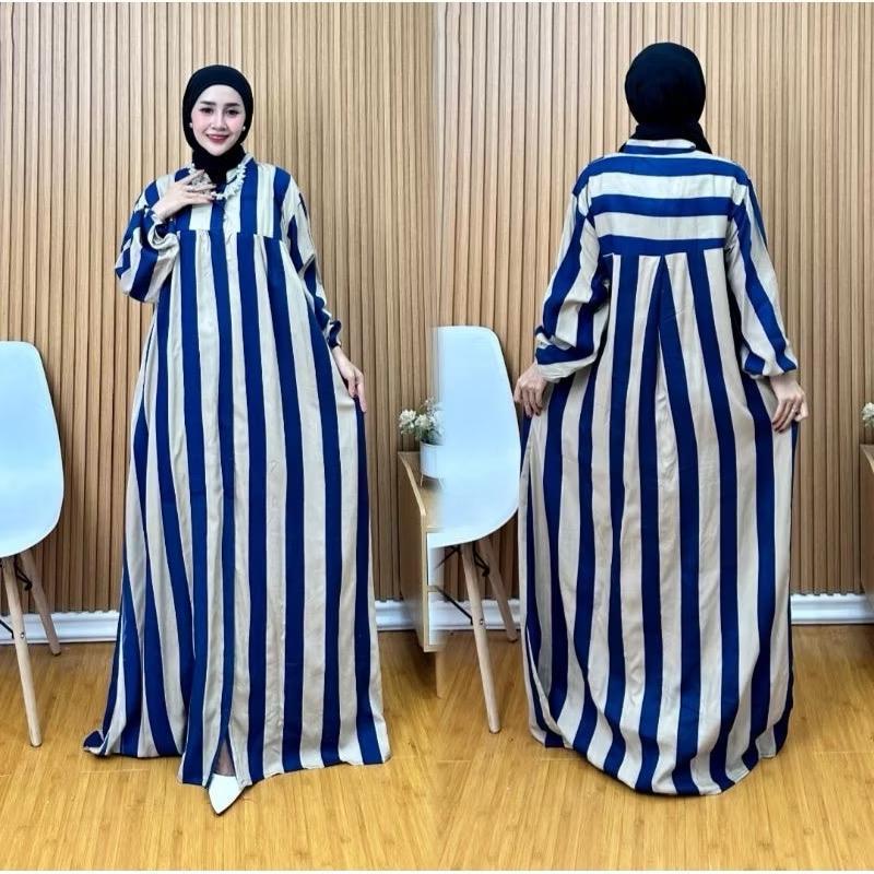 Gamis Silang Motif Salur/Gamis Dress Wanita Gauri Maxi Jumbo/Gamis Salur Terbaru (Busui Friendly)