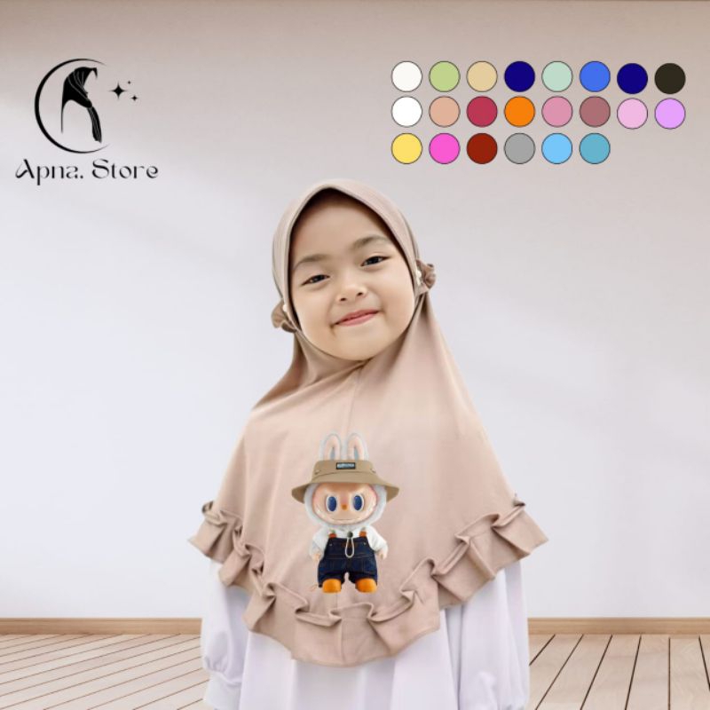 Kerudung Anak TK/Kerudung Anak SD/HIJAB ANAK LABUBU REMPLE VIRAL/Hijab Apna.store Cocok Digunakan Un