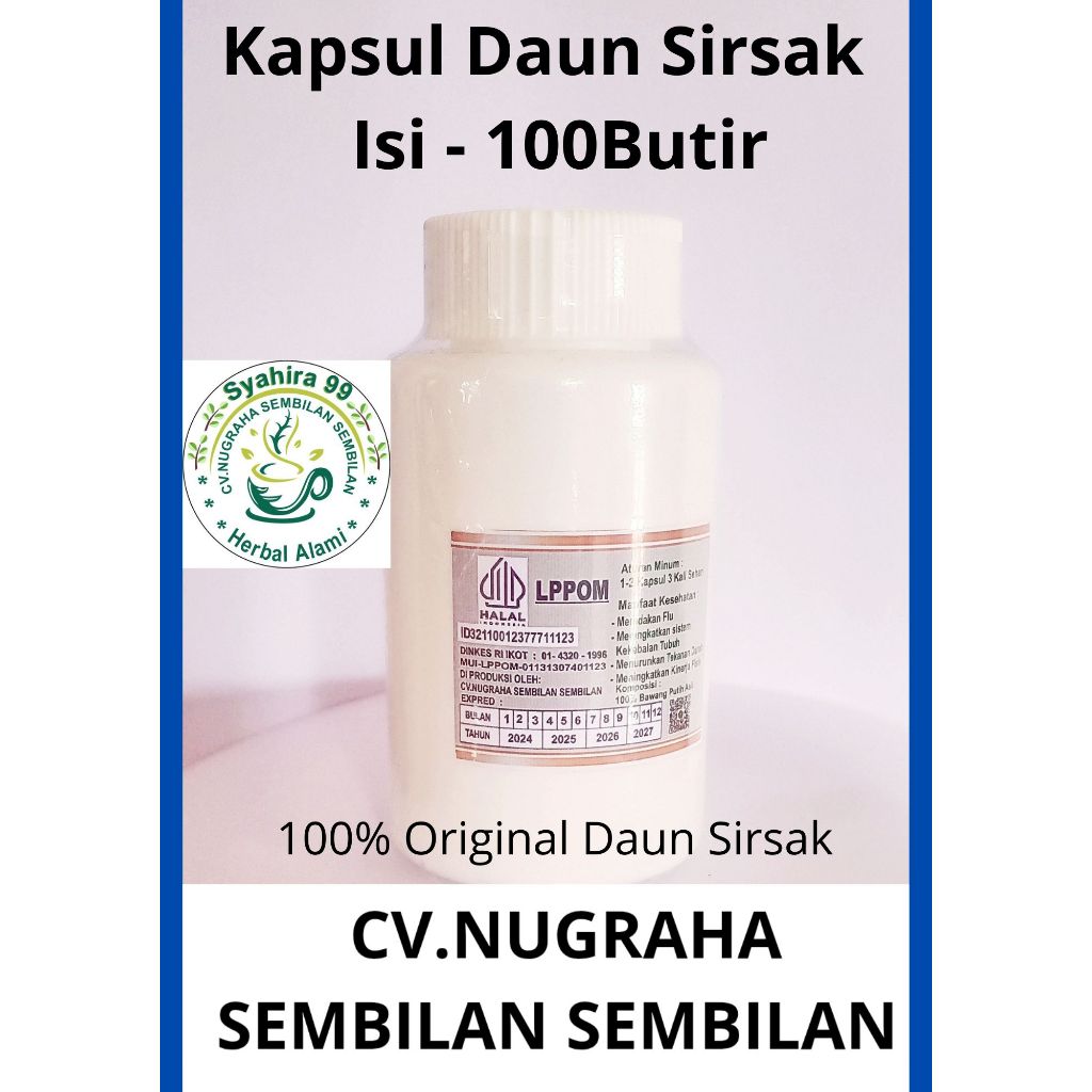 

LPPOM Kapsul Daun Sirsak Isi - 100Butir kemasan botol putih