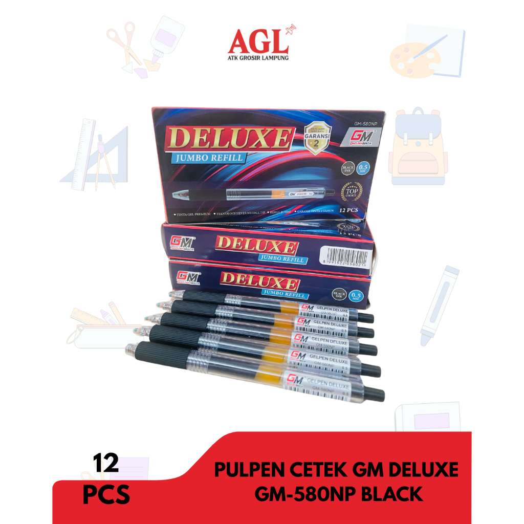 

GAJAH MADA - (12pcs) Pulpen Cetek GM DELUXE GM-580NP BLACK - Lusin