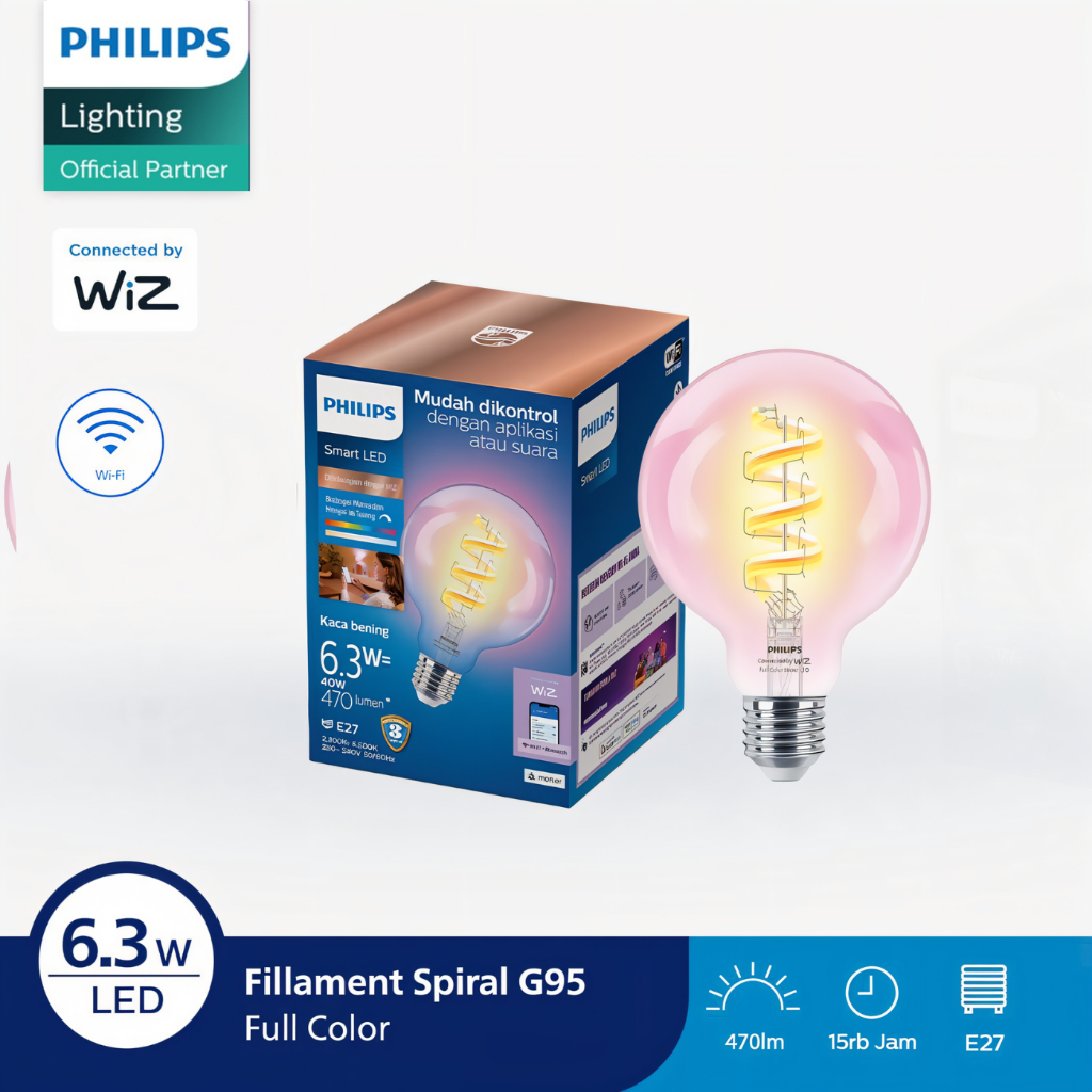 Philips Lampu Bohlam  Smart WIFI LED Filament 6.3W G95 RGB