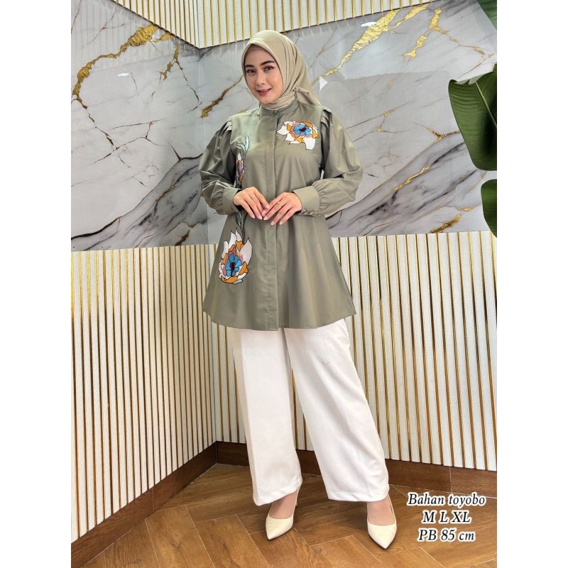 (TERBARU) Tunik Bordir Bahan TOYOBO PREMIUM | Blouse Bordir Bunga | Atasan wanita kekinian | COD