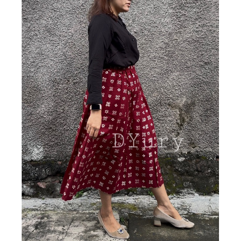 Rok Batik Payung Klok Pendek 7/8 Bahan Katun Batik Cap Rok Kerja Rok Batik Formal