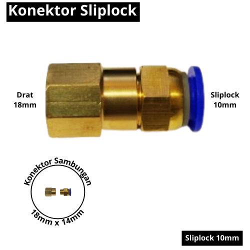 Nipple Konektor Drat Dalam 18mm ke Selang Silplock 10mm
