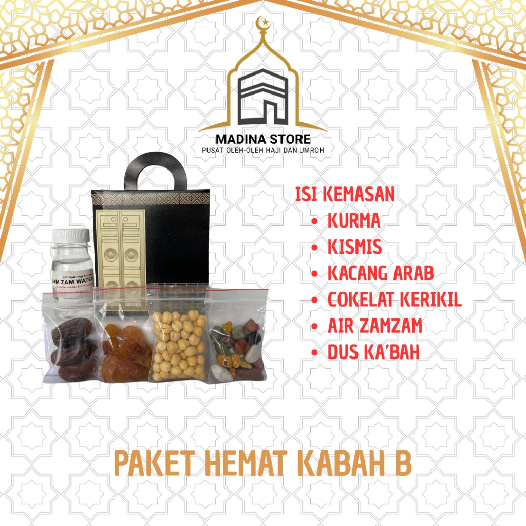 

Paket Hemat Oleh-oleh Haji dan Umroh Paket B isi Air Zamzam Dus Ka'bah