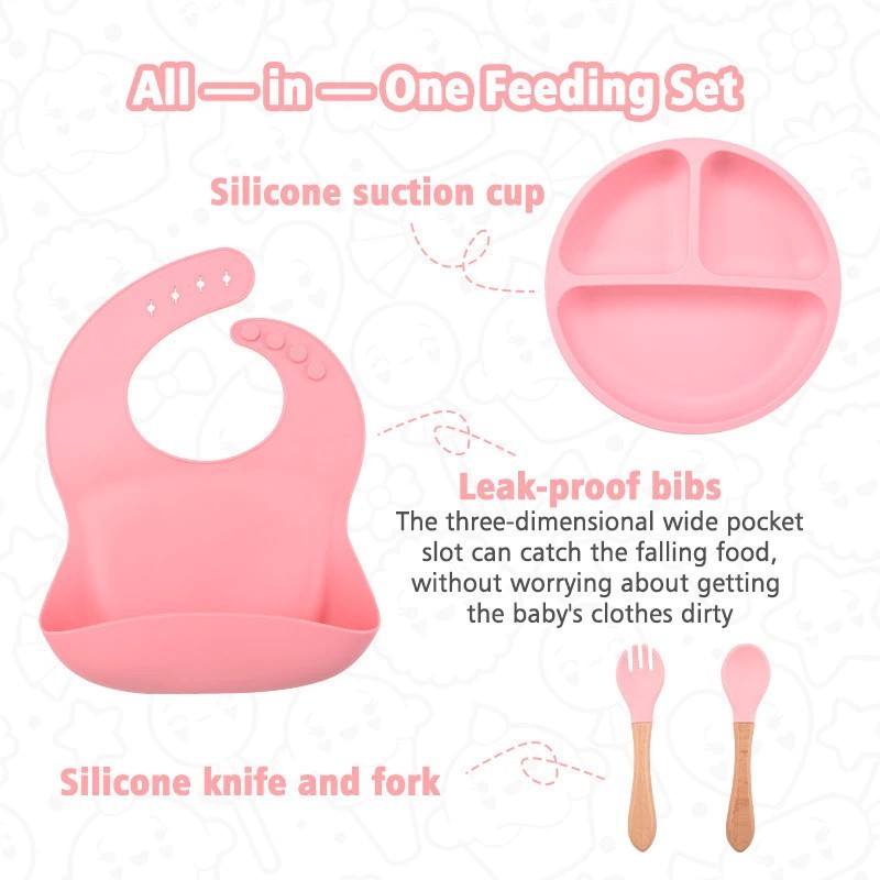 COOKGLORY Set Piring Makan Bayi Silikon Piring Silikon Bebas BPA & Set Makan Penting - AJG