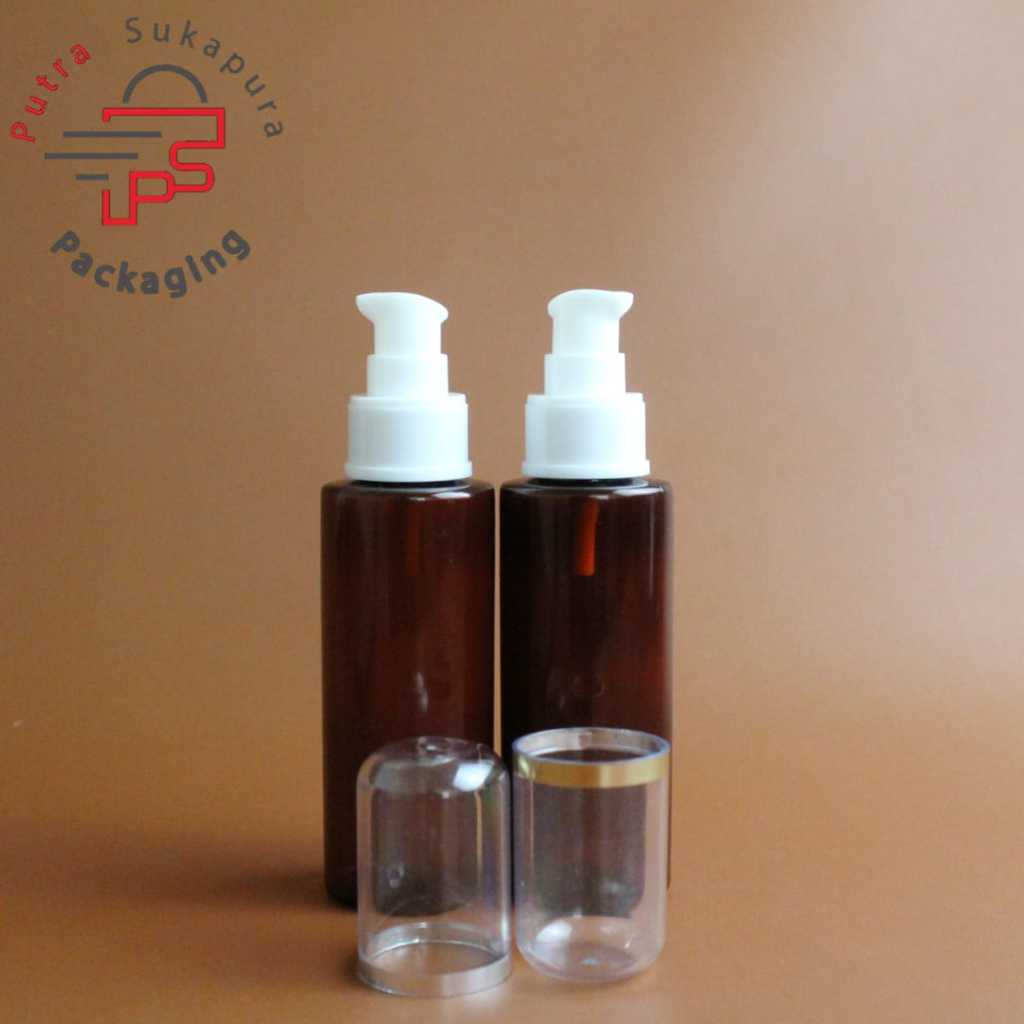 Botol treatment pump 100ml rf coklat / botol treatment pump luxury alumunium 100ml