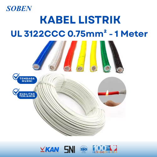 Kabel Listrik 18AWG UL 3122 CCC 1 Meter / Kabel Serabut Tembaga Putih Tinned Copper Wire Tahan Panas