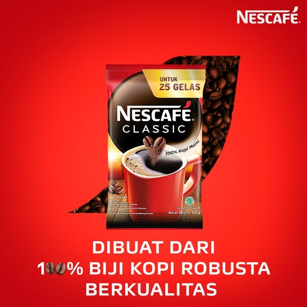 

Nescafe Classic 50gr Kopi Instan Sachet Bag - Kopi Hitam Robusta Tanpa Ampas